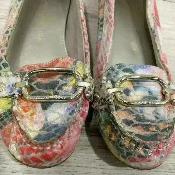 Anne Klein Colorful Floral Faux Snake Leather Driving Flats Slip On Shoes Size 6 - Picture 3 of 11